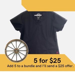 Health Pro black/pink v-neck scrub top.